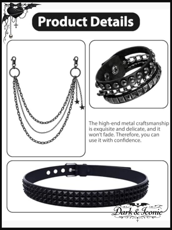Double Grommet Star Studded Belt with Chains Punk Y2K main image 5